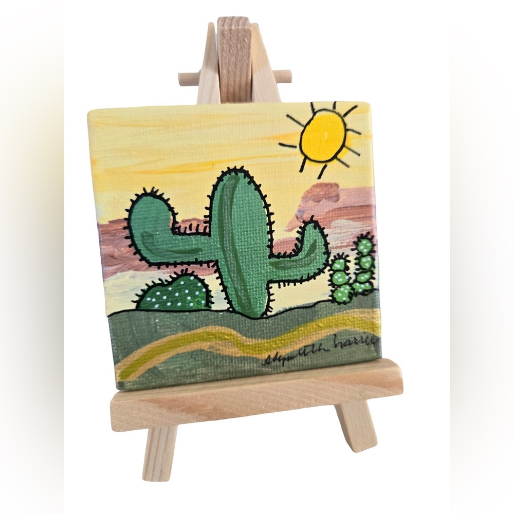 Mini Original Canvas Art with Easel – “Sunny Desert Friend”